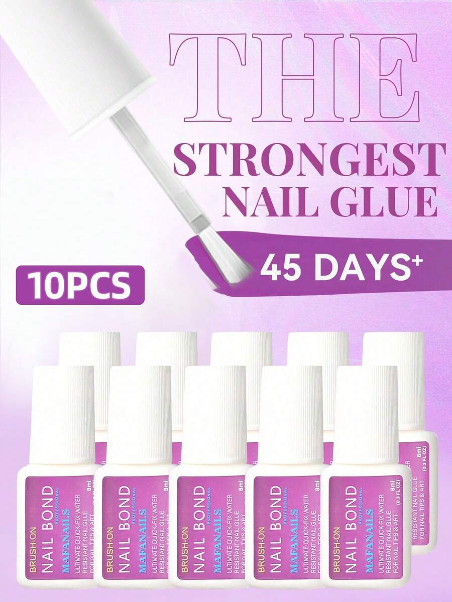 3/5/10Pcs Extra Strong Brush-On Nail Glue For Acrylic Nails, Nail Tips & Press-On Nails (8ml) With File For Glue-On Fake Nails, Fix Broken Nail Repair. Acrylic Nail Glue Nail Bond Nail Glue Gel ﻿ - 彩色 - 查看 1