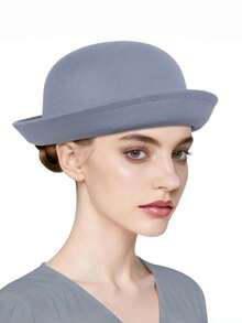 1 Peça Chapéu de Feltro Falso de Cor Sólida e Formato Abobadado, Estilo Britânico Retrô para Clima Frio, Roupa Feminina