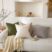 1pc Chenille Solid Striped Decorative Throw Pillow Cover, Suitable For Sofa, Living Room, Bed - Green - View 4