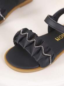 儿童时尚户外凉鞋，夏季方头平底鞋，系带凉鞋，新款女童鞋，时尚沙滩拖鞋 - 黑色 - 查看 7