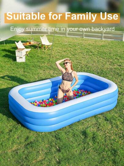 超大型充气成人游泳池，橙色，加高加厚，水上乐园风格，便携可折叠，夏季戏水池，适合成人，家庭户外后院、花园游泳池，沙滩必备，沙滩配件，泳池漂浮物，是夏季家庭娱乐、宠物洗澡和户外水上派对的理想之选