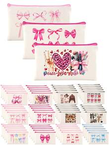 Multi-Piece Cute Sweet Bowknot Canvas Zipper Bags, Cosmetic Bags, Stationery Bags, Y2K Style Bowknot Makeup Bags, Jewelry Pouches, Snack Bags, Pen Cases, Travel Cosmetic Organizer Bags, Party Gift Bags, Multi-Functional Organizer Bags, Portable Clutches With Zippers For Lipstick, Brushes, Phones, Coins, Home, Travel, Beach, Pool, Party, School Use, Home Decor Bathroom Living Room Organizer Set - Beige - View 6