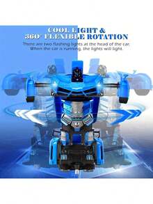 Ultimate 2-In-1 Transformable RC Car: 2.4GHz One-Touch Deformation Robot & 360° Spin Drifting, LED Flashing Lights & Music Effects, All-Terrain 4WD With Rechargeable Battery– Ideal Christmas/Birthday Toy Gift For Boys Age 3-12 (Blue) - Blue - View 7