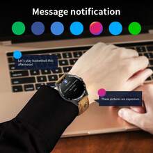 LIGE 男士商务腕表，1.39 英寸高清显示屏，运动计时，无线，数字显示，电子，智能，日历，IP67 防水，圆形表盘，无线通话，遥控，照片信息，智能提醒 - 黑色 - 查看 7