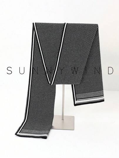 1pc Men's Solid Color Knitted Polyester Scarf, Minimalist & Versatile For Daily Wear