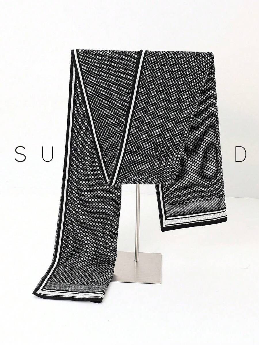 1 pieza Bufanda de punto de unicolor de poliéster para hombre, minimalista y versátil para uso diario