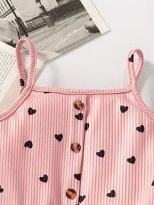2 piezas Monos casuales de verano para niñas con tirantes, hechos de tela de punto de poliéster con ribete de lechuga, ajuste regular y elástico, adecuado para jóvenes, excelente para uso al aire libre - Rosa - Ver 3