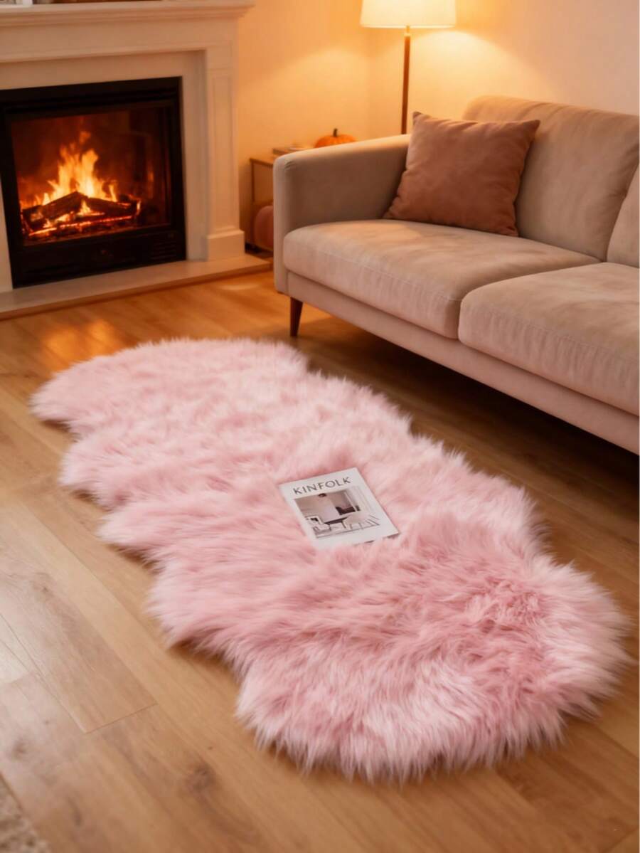 1 件柔软蓬松的毛绒地毯，浅粉色和白色交替，舒适适用于卧室、客厅、书房、办公室、入口处，可水洗防滑，可爱地毯 - 室内全年家居装饰，适合室内使用，奢华简约客厅地毯，不对称形状，卧室地毯。 - 淺粉色 - 查看 1