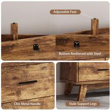 Dresser For Bedroom, 9 Drawer Wide Modern Chest Of Drawers With X-Shaped Sturdy Base, Wood Double Dresser Closet Clothes Storage Organizer, Wooden Dresser TV Stand For Living Room, Hallway - màu nâu - Xem 5