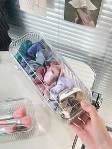 带盖亚克力化妆品收纳盒 - 防尘收纳盒，适用于化妆刷、化妆海绵和粉扑 - 便携式，无需安装，可用作展示盒、梳妆台装饰、化妆海绵收纳盒、房间装饰 - 彩色 - 查看 7