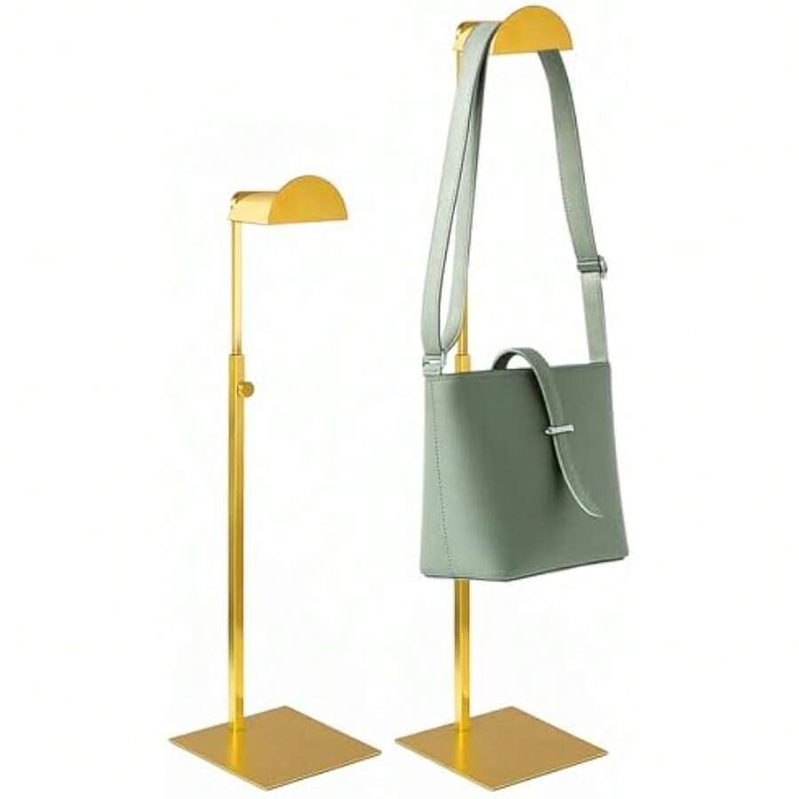 Purse Display Stand Set, Adjustable Metal Handbag Holder With Single Hook, Display Rack For Boutique Store Or Home (Gold) - 2 Pack - View 1