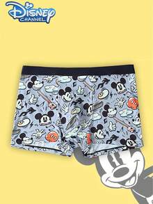 Disney 1件卡通印花男士内裤 - 柔软舒适，字母图案松紧腰带，休闲男士内裤 - 彩色 - 查看 1