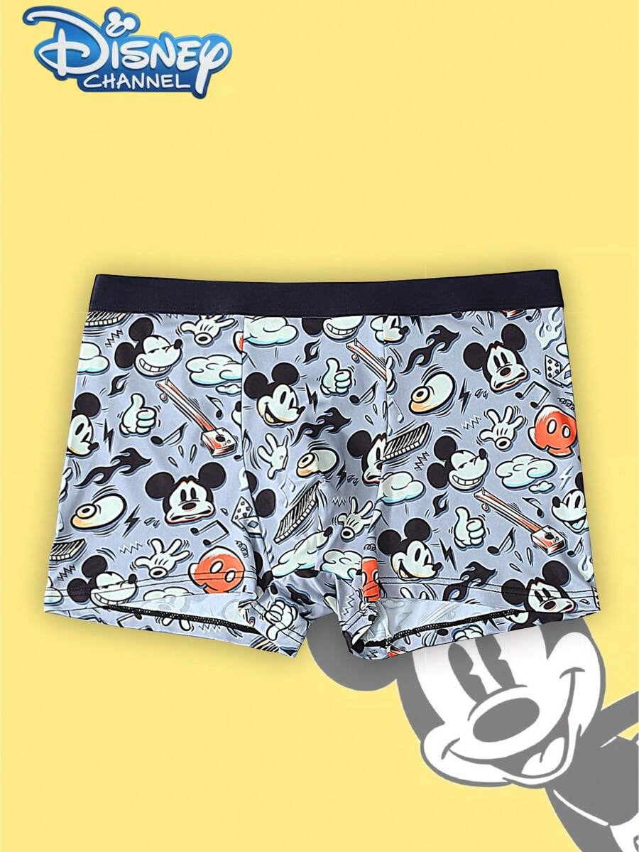 Disney 1件卡通印花男士内裤 - 柔软舒适，字母图案松紧腰带，休闲男士内裤 - 彩色 - 查看 1