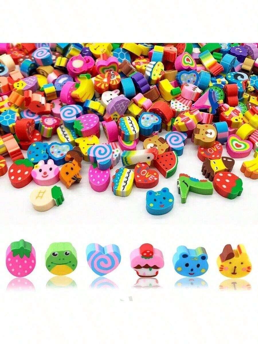 20-200pcs Mini Fruit Animal Number Cake Heart Design School Supplies, Graduation Gift, Classroom Rewards, Birthday
