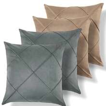 Set Of 4 And 2 Draped Suede Cushion Covers 44x44cm Decoration - Gray/Beige - View 4