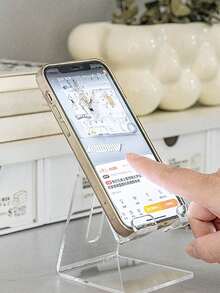 1pc Desktop Phone Holder Stand Storage Shelf Creative Internet Celebrity Acrylic Decoration Tablet Clear Student Phone Holder - Clear - View 4