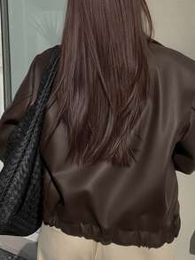 معطف نسائي مناسب للربيع والخريف، مريح وبارد وأنيق، له طابع جوي، مناسب للسفر، له إحساس بالحرية، سحاب، مطابقة سهلة، أكمام طويلة، تجميع، طوق، عطلة ترفيهية، غير مرن، نسيج ملمس، عصري وبسيط - بني - مشاهدة 5