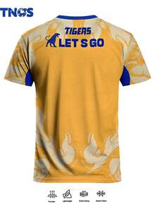 Men's Tiger Team Football Jersey Outdoor Sports Men & Teenage Football T-Shirt Mexico Round Neck Comfortable Sports T-Shirt/NFeaturing Tiger Pattern And Prints, Suitable For Mexico Matches, Football Training, Daily Fitness And Leisure, Great Gift For Tiger Team Fans - Yellow - View 3