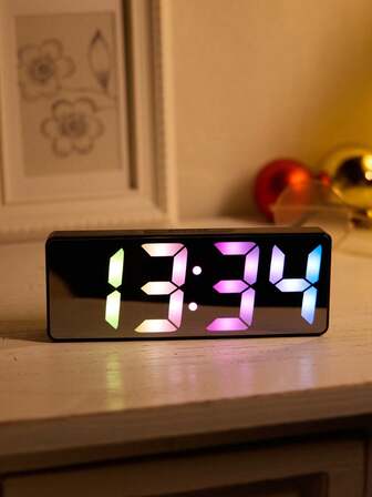 1pc LED Mirror Display Digital Alarm Clock With Real-Time Temperature Display, Adjustable Brightness And Voice Control, Light Sensor Alarm Clock, Home Decor, Bedroom Decor Gift, Birthday Graduation Digital Clock, Dorm Decor, Back To School Decoration, School Surprise, Study Supplies