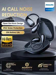 Philips 2025 New Wireless Bluetooth Earbuds, Over-Ear Hook Style, Open-Ear Earbud-Free Design, Sports, High Sound Quality, Long Battery Life, Noise Cancellation, TAT2769 - Black - View 1