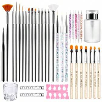 Nail Art Brush Set Acrylic French Liner UV Gel Polish Painting Drawing Brushes Nail Dotting Tools Manicurist Full Brush Nail Art Design Set