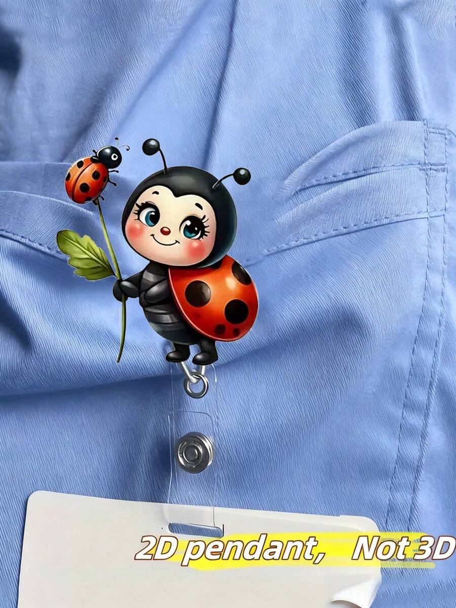 Cute Ladybug Retractable Nurse ID Badge Holder, With Retractable Mechanism And Clip - 2D Flat Acrylic Medical ID Card Holder, Black Spots And Lively Eyes - Retractable Lanyard Clip, Durable Tag, Suitable For Medical Students And Practicing Nurses - Durable PMMA Material, For Workplace Identification, Medical Tag Clip | Funny Design - Multicolor - View 1