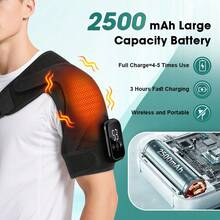 Hailicare 3 Vibration Modes 3-Level Heating Extra-Large Shoulder Brace 2500mAh 2 Extension Straps 4 Compression Straps Touchscreen Timer Universal Fit Christmas Practical Gift For Elders - Black - View 6