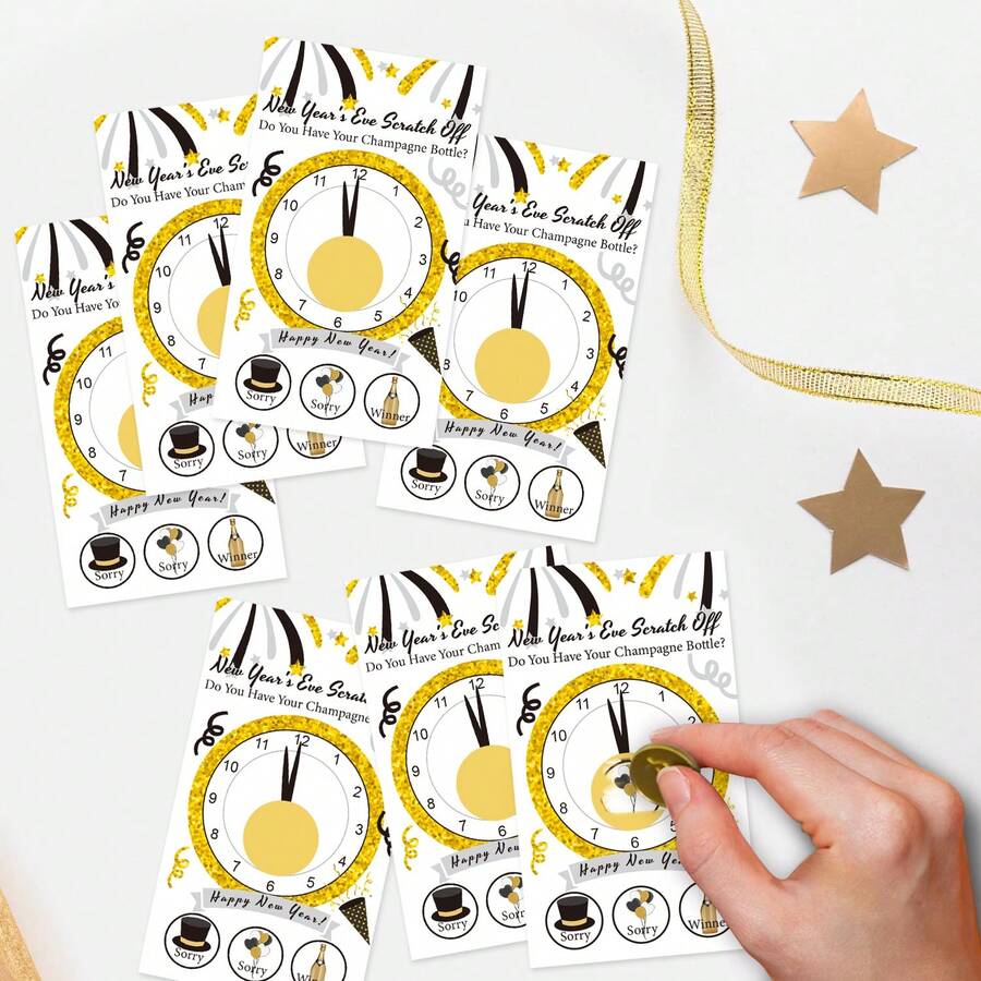 2026 New Year's Eve Scratch Off Game Cards (37losers+3winners)- Adult Party Supplies, Black & Gold Countdown Themed Scratch-Off Game For NYE Gatherings, Holiday Celebration Favors
