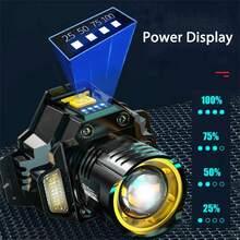 Potente lampada frontale a LED con sensore di movimento, luce frontale ricaricabile 18650 COB, lampada frontale ad alta potenza, adatta per la pesca - nero - Visualizzare 3