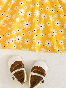 3pcs/Set Baby Girls' Vacation Style Spaghetti Strap Dress, Cute Daisy & Bee Print Casual Dress For Spring/Summer - Multicolor - View 4