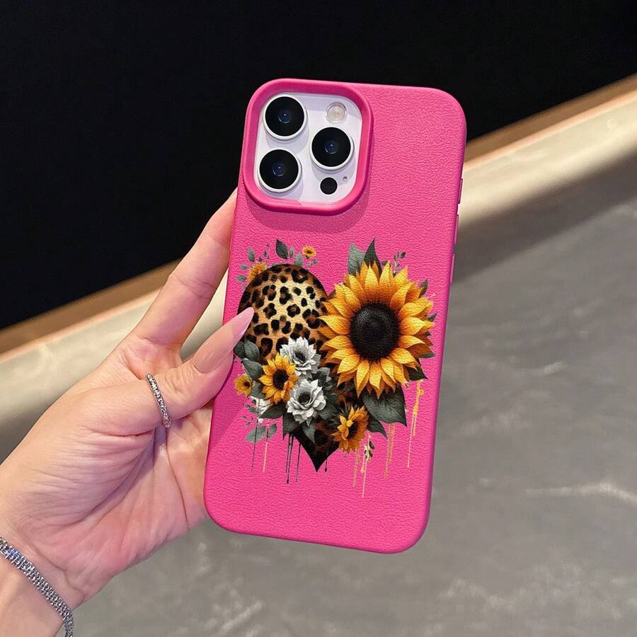 Sonnenblumenmuster,  11/12/13/14/15/17/Air/Pro/Plus/Pro Max und einfaches, stilvolles Handyhülle. Geschenke für Freunde, Valentinstagsgeschenke - Heißes Pink - Übersicht 1