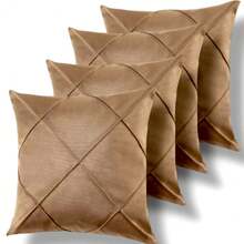 Set Of 4 And 2 Draped Suede Cushion Covers 44x44cm Decoration - Beige - View 1