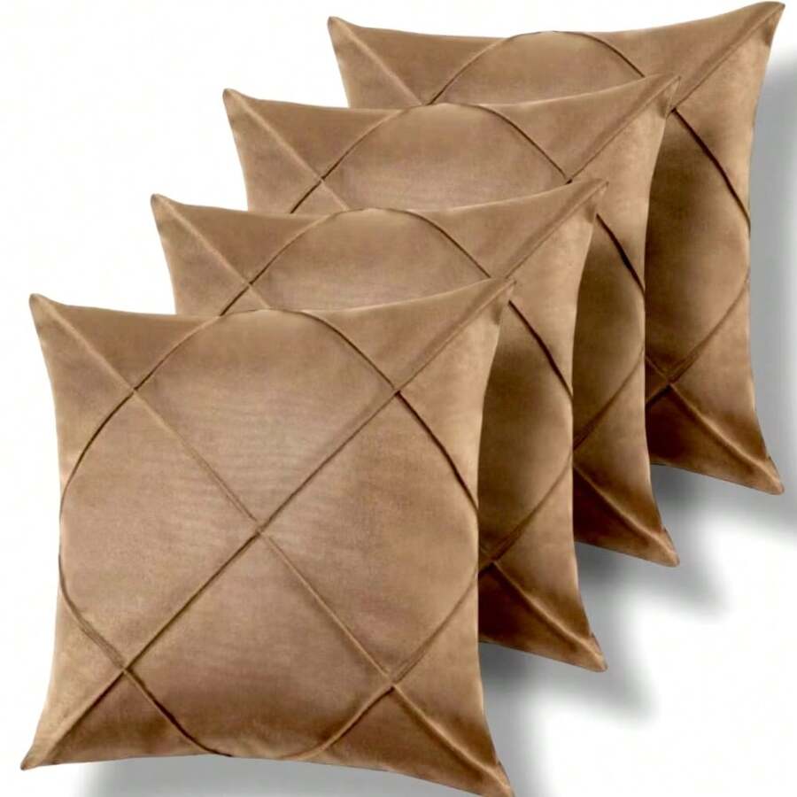 Set Of 4 And 2 Draped Suede Cushion Covers 44x44cm Decoration - Beige - View 1
