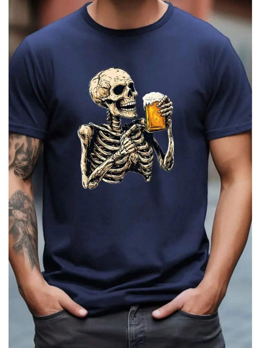 Men's Skull Beer T-Shirt - Stylish - Premium Quality - Excellent Quality - 藏蓝色 - 查看 1