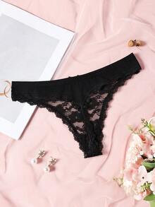 6pcs/Pack Women's Solid Color Lace Patchwork Sexy Low Waist Thong Panties With Cute Bow, Stretchy & Breathable Underwear - Multicolor - View 8