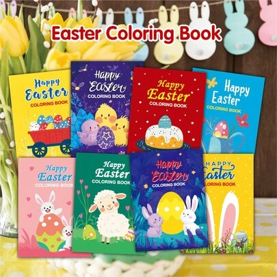 8-Pack Easter Mini Coloring Book, Mini Coloring Book For Bulk Party Gifts Easter Bunny-Themed Miniature Coloring Pages, Perfect As Birthday Presents, Classroom Gifts, School Party Favors, Holiday Class Activity Supplies. Ideal For Classroom Drawing And Coloring Games, Portable Art Activities,Easter,School Supplies,Back To School