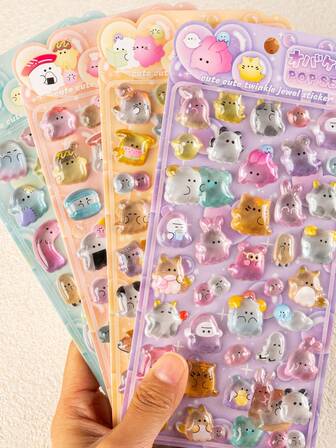 POKOJA LAND 3Dかわいいステッカー - カートゥーン ホットドッグ 寿司 バブルステッカー、かわいいミニ フワフワ 3D 再利用可能ステッカー、スクラップブック、プランナー、日記、ノート、ノートパソコン、携帯ケース、装飾に適しています (単色製品)