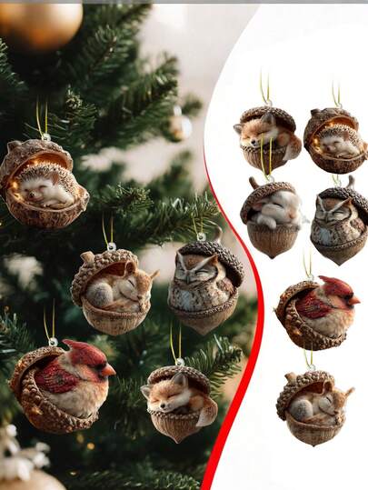 2026 Forest Animal Acorn Ornaments – Cozy Forest Christmas Ornaments, 2026 New Pine Cone Decoration, Woodland Creature Figurine, 2D Acrylic Hanging Ornament Home Party Decor [One Size - Random Style - 1 PC]-Random Style Of Lanyard]
