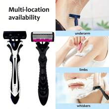 男士手动剃须刀套装，含1个手柄和替换刀片，清洁剃须刀，6层不锈钢剃须刀片，可替换刀头，剃须工具，男士理容必备，身体剃须，小巧设计，剃须套装 - 彩色 - 查看 6