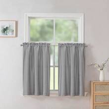 Uptown Silver Grey Kitchen Tier Curtains 36 Inch Length 2 Panels, Faux Silk Room Darkening Privacy Short Curtains For Small Window Farmhouse Bedroom Basement Bathroom, Each 30x36 Inch,SilverGray30inchWx36inchLPackof2 - 銀灰色30吋寬x36吋長2個裝 - 查看 1