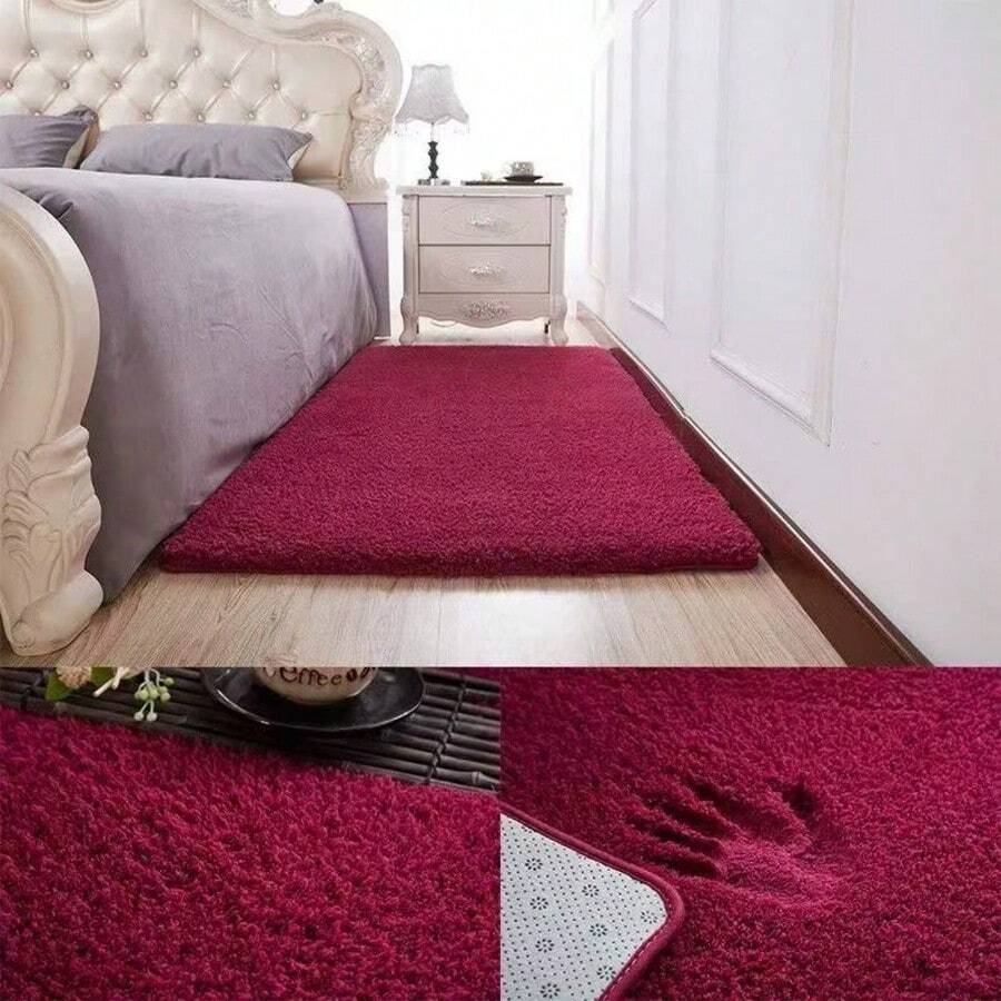 150CM*200CM Alfombra grande, sala de estar, luz engrosada especial, dormitorio de alta gama de lujo, sofá, cama, felpa larga, alfombra de piso - Rojo - Ver 1
