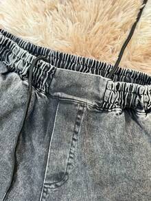 Mid-Rise, Frayed, Raw Hem, Wide Leg, Knee-Length, 6-Pocket Denim Shorts - Xám - Xem 4