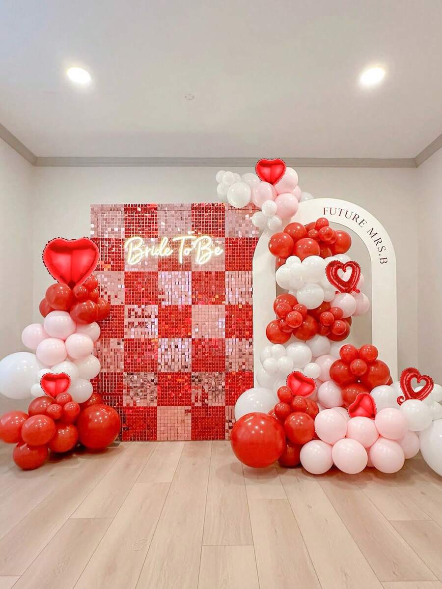 145pcs Heart Balloon Garland Set, Includes Red Heart, Hook Heart, Latex Balloons, Suitable For Wedding, Anniversary, Birthday Party, Valentine's Day, Princess Party, Bachelorette Party Decoration - Multicolor - View 1