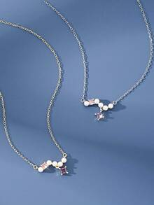 1pc S925 Sterling Silver Geometric Pearl & Zirconia Decor Necklace For Women - one-size - View 5