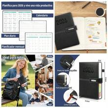 Agenda 2026, Planificador Diario, Semanal y Mensual, Libreta A5 con Cierre Magntico, Libreta de Notas con Notas Adhesivas de Colores, Planner Adecuada para Escuela y OficinaNegro - Negro - Ver 1