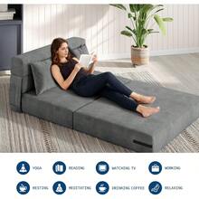 Dragonpad 4-In-1 Folding Sofa Bed Sofa Chair, Convertible Sleeper Corduroy Loveseat With 2 Pillow, Tufted Floor Lounge For Living Room Bedroom Guest Room Dark Grey - 深灰色 - 查看 1