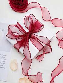 1pc Semi-Transparent Ruffled Organza Ribbon, Suitable For Bouquet Wrapping, Cake Decoration, Weddings, Bows And Ribbon Crafts, Also Applicable For Holiday Parties, Back To School, Valentine's Day And More Occasions - Multicolor - View 1