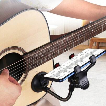Soporte de teléfono para guitarra, soporte de teléfono con montaje de cuello de ganso para guitarra acústica, eléctrica y clásica, soporte de teléfono con ventosa extraíble