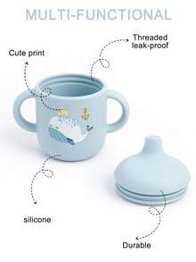 PopLittleOne 1 Stück Silikon Baby Becher tragbare Baby Wasserflasche mit niedlichem Tier, Blumen und Verkehrs-Muster, Baby Lernbecher Fütterung Baby Geschirr - Verschiedenfarbig - Übersicht 10