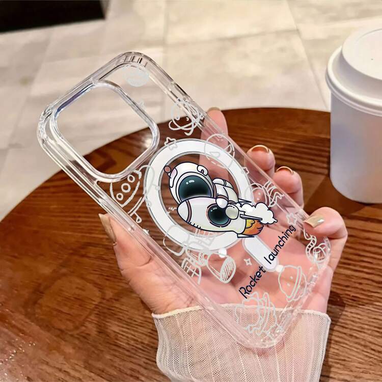Cute Astronaut Rocket Launch Element-Design Phone Case, Suitable For IPhone Models 16, 15, 14 Pro Max, 13, 12, 11, XR, XS Plus Phone Cases, Made Of TPU Silicone Material, Providing Shock And Drop Protection, With Drop Protection Function, And Has A Very Good Hand Feel. It Is The Most Suitable Gift For Family, Friends, And Loved Ones. - 無色 - 查看 4